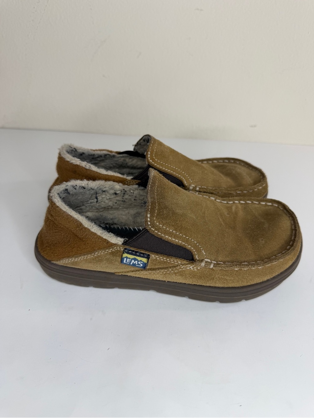 LEMS Men's Drifter Fur Slip On Shoes Cozy Cabin Size 36 US 4.5 Brown Suede